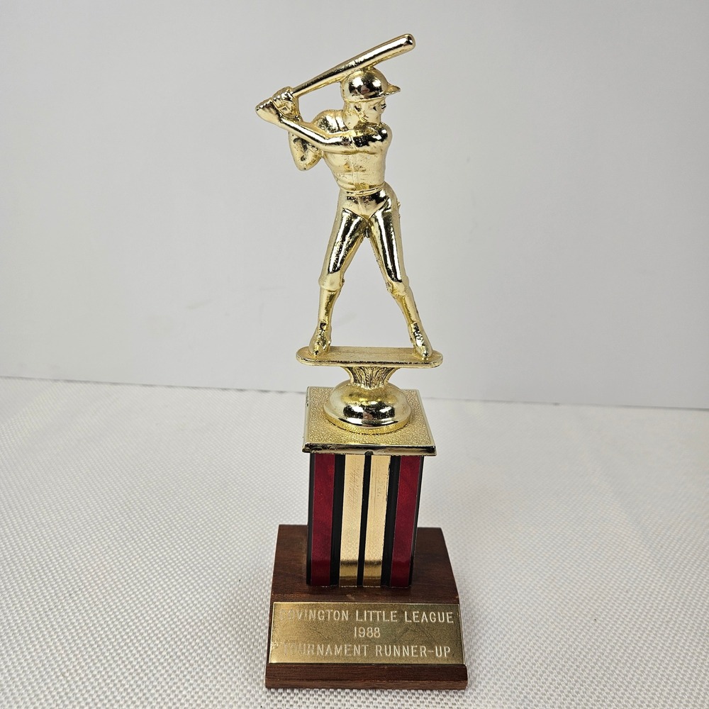 Vintage 1988 Covington Little League Baseball Trophy Runner-Up Gold Tone Batter